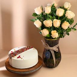 Peach Rose Elegance With Choco Drizzle Vanilla Cake-9