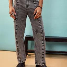 MASCLN SASSAFRAS Men Relaxed Fit Low Distressed Heavy Fade Pure Cotton Acid Wash Jeans-image-73