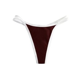 Women's Triangle Bikini Double Straps Tie Side String, Comfortable Cotton Fabric Double Strap Bikini Maroon image 1