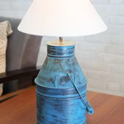 Homesake Turquoise Blue & White Rustic Milk Churn Can Table Lamp With Cone Shade-21