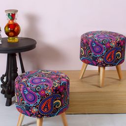 Shadowkart Purple Printed Wooden & Velvet Ottomans-47