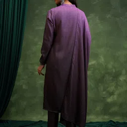 Vishudh Mauve Printed Yoke Design Thread Work Straight Kurta with Trouser & Dupatta image 5