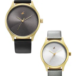 Fastrack Pack of 2 Aluminium Dial & Leather Straps Analogue Watch 6803168033AL01-20