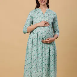 CRAFIQA Floral Printed Pure Cotton Maternity Anarkali Kurta-image-39