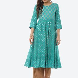 Rangriti Women Sea Green & Golden Ethnic Motifs Printed Brocade Anarkali Kurta-picture-7