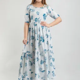 UNIBLISS Women Blue Floral Printed Flared Sleeves Thread Work Anarkali Kurta-picture-20