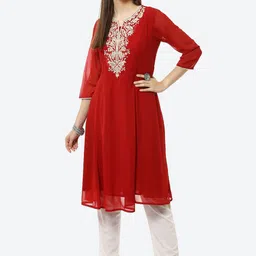 Biba Women Red Ethnic Motifs Embroidered Kurta-picture-32
