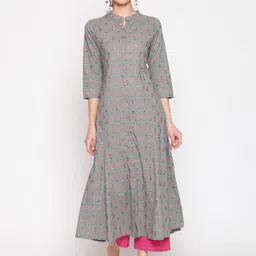 WOMENCLICK Women Grey Floral Printed Floral Kurta-picture-29
