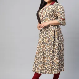 KALINI Plus Size Ethnic Motifs Printed Flared Sleeves Mirror Work Cotton Anarkali Kurta-3