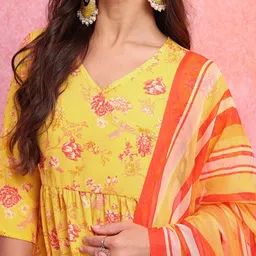 KETCH Floral Printed Angrakha A-Line Kurta with Palazzos & With Dupatta image 2