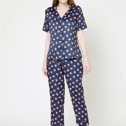 Smarty Pants Women Navy Blue & Brown Printed Night suit-image-46