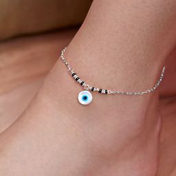 MINUTIAE Silver-Plated Beaded & Stone Studded Chain  Anklet-57