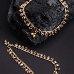 ZENEME Women Gold-Plated Peach Stone-Studded Anklets-42