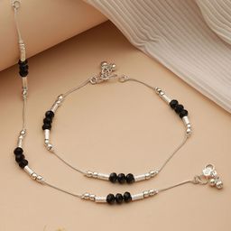 Jazz and Sizzle Set Of 2 Silver-Plated Crystal-Studded & Beaded Anklets-image-9