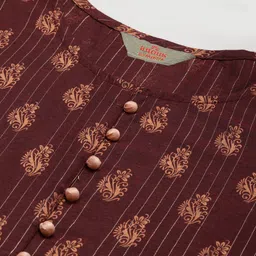 Anouk Block Floral Print Round Neck Anarkali Kurta With Trousers & Dupatta image 2