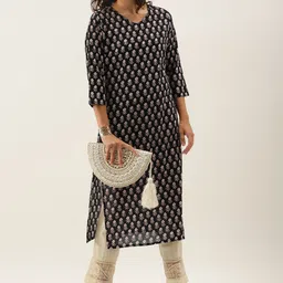 Anouk Women Black & Off White Floral Printed Kurta-image-76