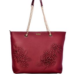 Eske Floral Embellished Leather Structured Shoulder Bag with Applique Work-15