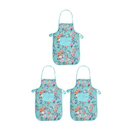 Kuber Industries Set of 3 Green Floral Printed Cotton Aprons-32