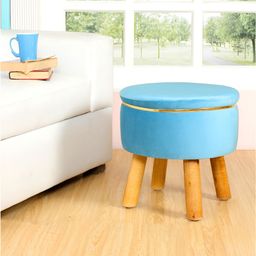 Shadowkart Blue Wooden Round Pouffes Ottoman-image-99