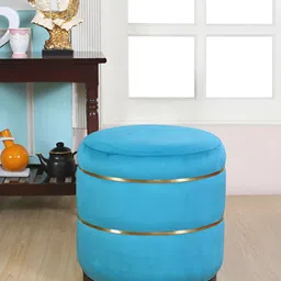 Shadowkart Blue & Beige Round Wooden Ottomans-image-91