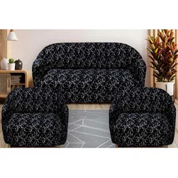 Stuff N' Fluff Black & White 3 Pieces Printed 5 Seater Sofa Cover With Arms-8
