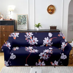 Aura Purple & Red Printed Three Seater Sofa Cover With Arms-16