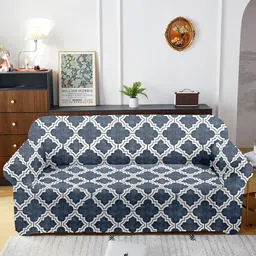 Aura Grey & White Printed Three Seater Sofa Cover With Arms-image-51