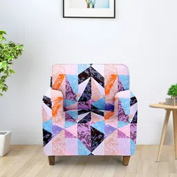 Aura Pink & Blue Printed Single Seater Sofa Cover With Arms-image-37