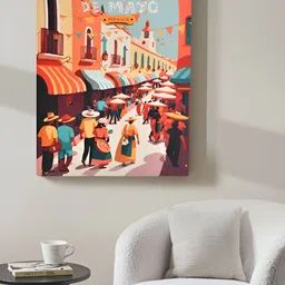 EverHOME Blue & Orange Wooden Wall Painting-53