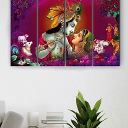 SAF Purple & Pink 4 Pieces Radha Krishna Religious Painted Framed Wall Art-image-82