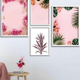 Aura Pink & Green 5 Piece Paper Floral and Botanical Wall Paintings-picture-32