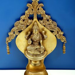 Exotic India Goddess Lakshmi Wall Hanging Lamp with Twin Bells in Brass-53