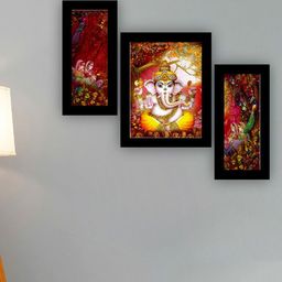 SAF Black & Pink 3 Pieces Lord Ganesha & Peacock Painting UV Coating Wall Arts-image-19