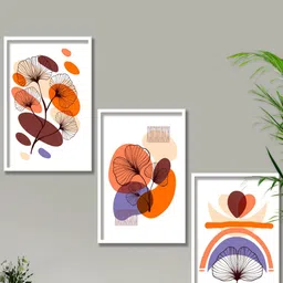 SAF White & Orange-Coloured 3-Pieces Modern Boho Art Printed Framed Wall Art-30