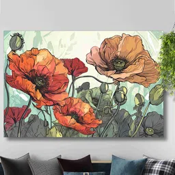 SAF Red & Green Abstract Flower Painted Wall Art-image-53