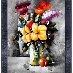 PnF Black & Yellow Wooden Floral and Botanical Painting Wall Art-58