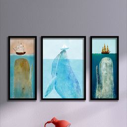 SAF Set Of 3 Blue & Black Dolphin UV Textured Wall painting  Art-image-95