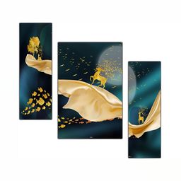 PnF Teal & Brown 3 Piece Wooden Birds and Animals Wall Paintings-16