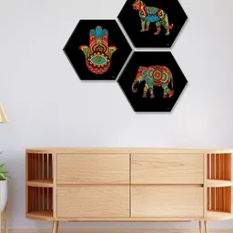 SAF Black & Red 3 Pieces Abstract Printed UV Coating Wall Art-13
