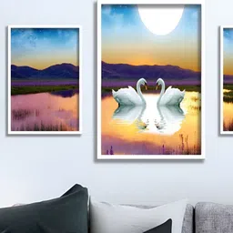 Aura White & Blue 3 Pieces Birds And Animals Wall Arts-97