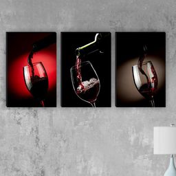 SAF Black & Red 3 Pieces Wine Glass Matte Finish Wall Art-22