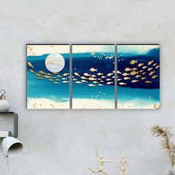 SAF White & Blue 3 Pieces Sea & Fish Painting Waterproof Wall Arts-image-82