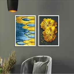 Aura Yellow & Blue 2 Pieces Wood Abstract Wall Paintings-image-94