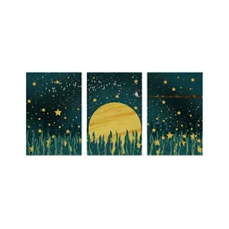 999Store Green & Yellow 3 Pieces Moonlight With Stars Painting Wall Arts-picture-27