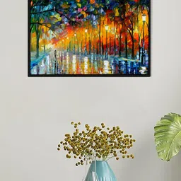 Art Street Yellow & Blue Forest Tree Scenery Printed Framed Wall Art-27