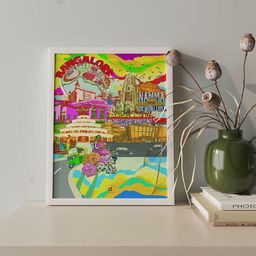 Art Street Yellow & Red Pop Art Namma Bengaluru City Painting Framed Wall Art-image-56