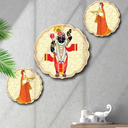 SAF Orange 3 Pieces Shree Nath Ji And Pichwai MDF Painting Wall Art-22