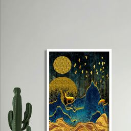 SAF Blue & Yellow Nature Art Printed Framed Wall Painting-image-63