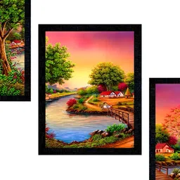 PnF Charcoal & Green 3 Pieces Floral and Botanical Wooden Paintings Wall Art-image-28