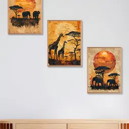 Aura Beige & Orange 3 Pieces Painting Wall Arts-15